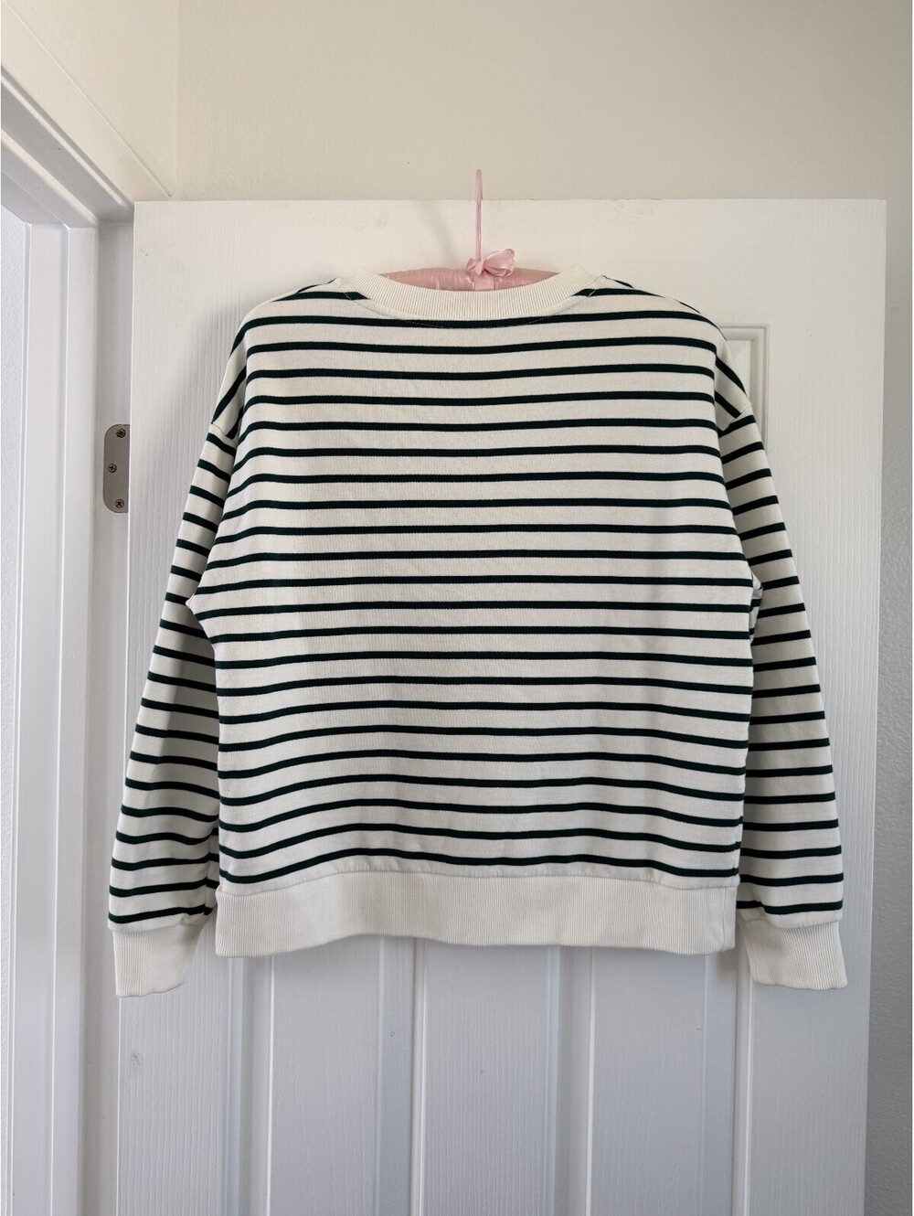 NWOT Boden Green & White Striped Button Shoulder Sweatshirt Size M - Picture 7 of 12